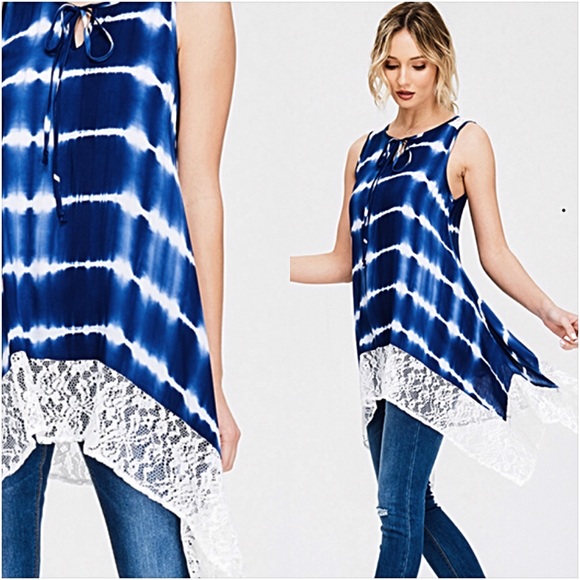 Chic Lace Tie Dye Flowy Tunic Top SML - Picture 3 of 8